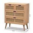 Baxton Studio Alina Medium Oak Finished Wood and Rattan 4-Drawer Accent Chest