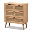 Baxton Studio Alina Medium Oak Finished Wood and Rattan 4-Drawer Accent Chest