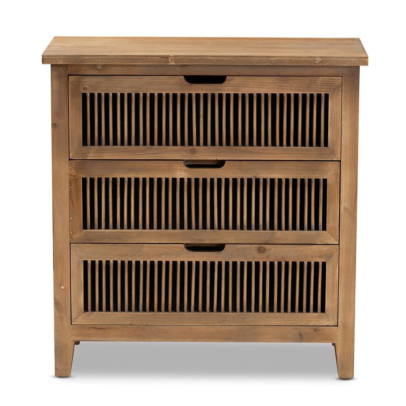 Baxton Studio Clement Medium Oak Finished 3-Drawer Wood Spindle Chest