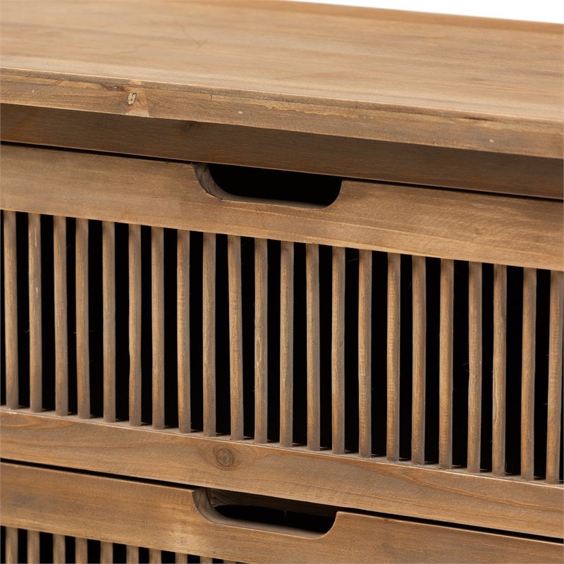 Baxton Studio Clement Medium Oak Finished 3-Drawer Wood Spindle Chest