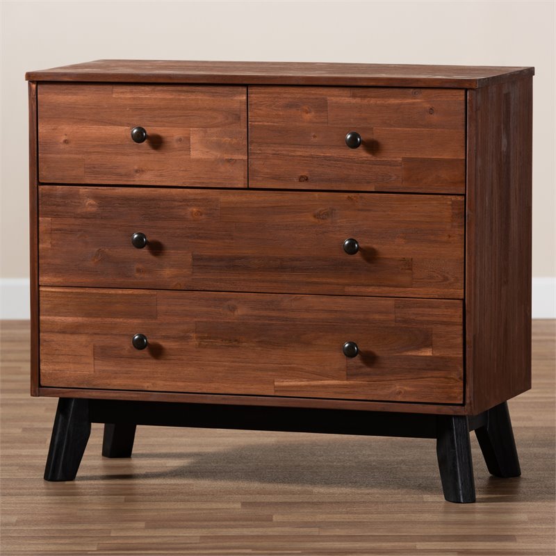 Baxton Studio Calla Brown And Black Oak Finished 4 Drawer Wood