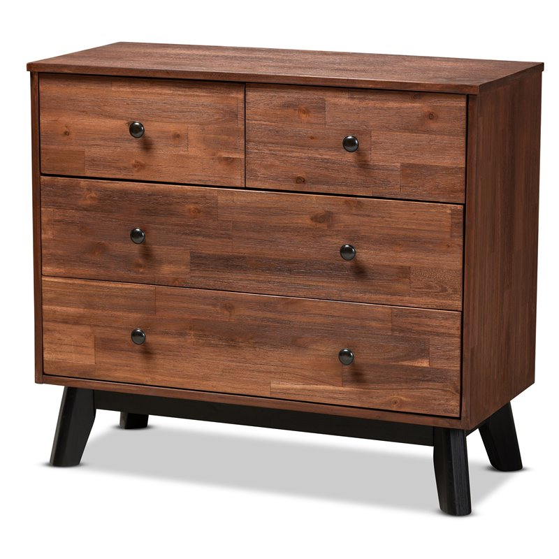 Baxton Studio Calla Brown and Black Oak Finished 4Drawer Wood Dresser