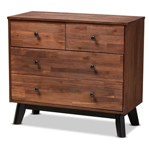 baxton studio calla brown and black oak finished 4-drawer wood dresser