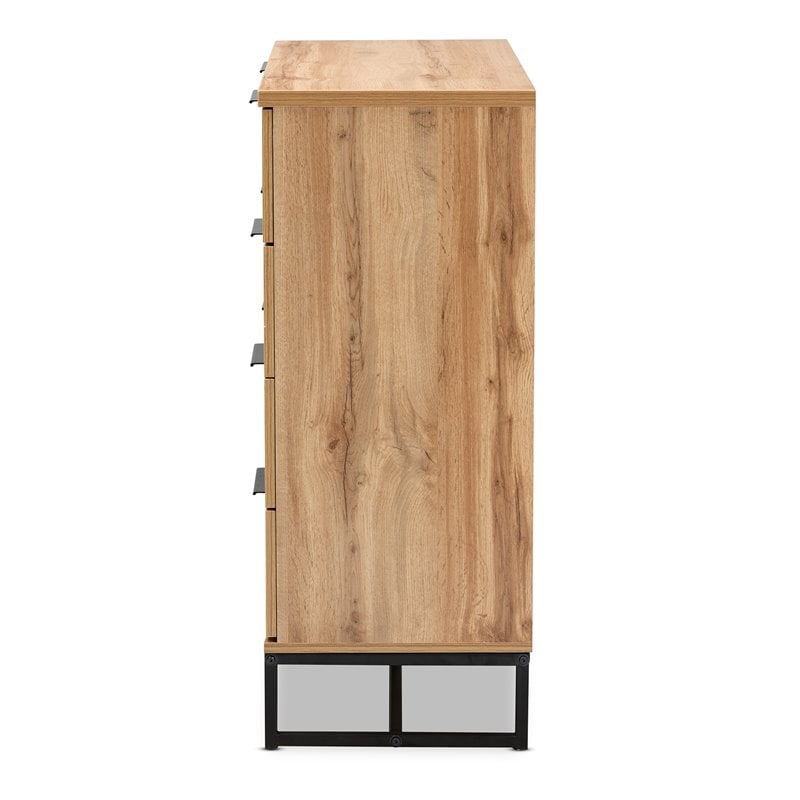 Baxton Studio Reid Industrial Oak Finished Wood Black Metal 4-Drawer Dresser