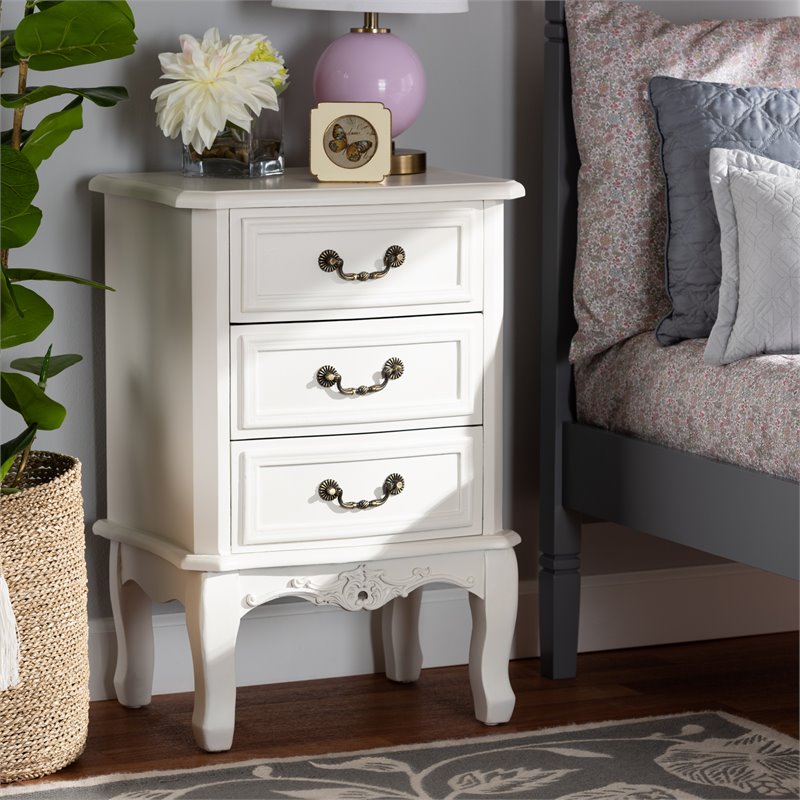 Baxton Studio Gabrielle White-Finished 3-Drawer Wood End Table