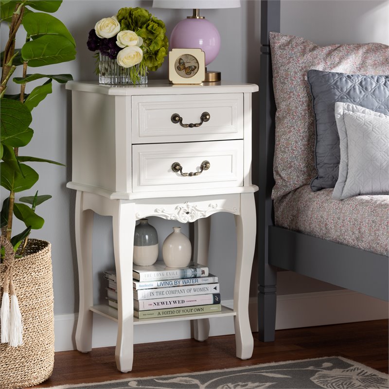 Baxton Studio Gabrielle White-Finished 2-Drawer Wood End Table