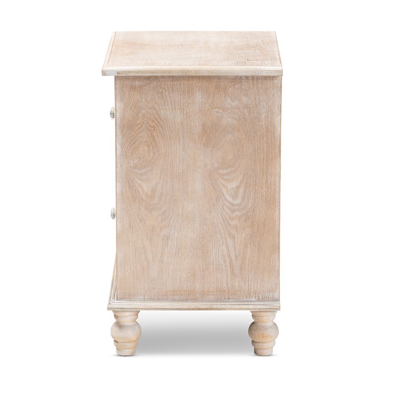 Baxton Studio Celia White-Washed Wood and Mirror 2-Drawer Quatrefoil End Table