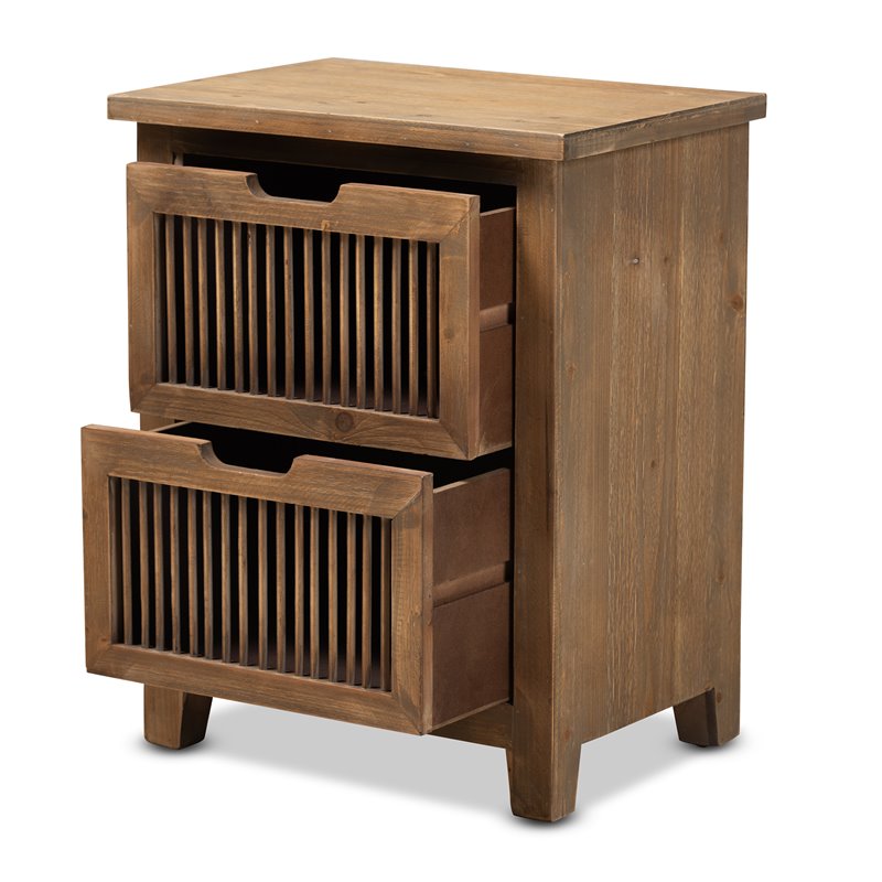 Baxton Studio Clement Oak Finished 2-Drawer Wood Spindle End Table