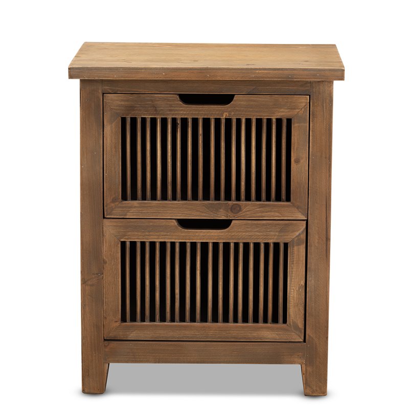 Baxton Studio Clement Oak Finished 2-Drawer Wood Spindle End Table