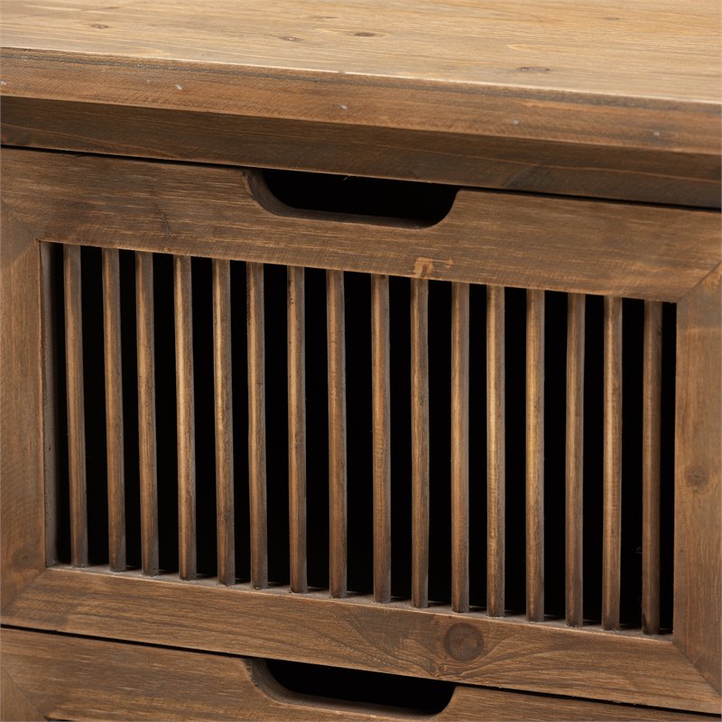 Baxton Studio Clement Oak Finished 2-Drawer Wood Spindle End Table