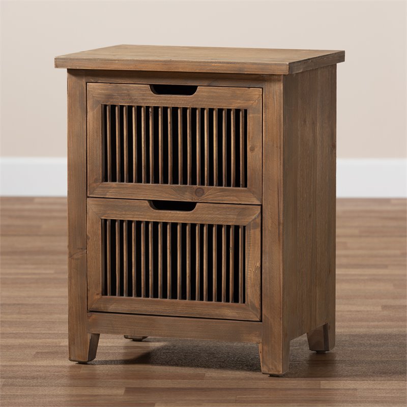 Baxton Studio Clement Oak Finished 2-Drawer Wood Spindle End Table
