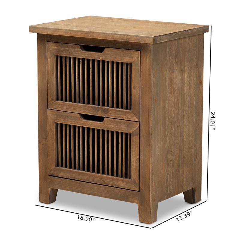 Baxton Studio Clement Oak Finished 2-Drawer Wood Spindle End Table