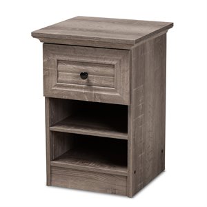 baxton studio dara grey brown oak finished 1-drawer wood nightstand