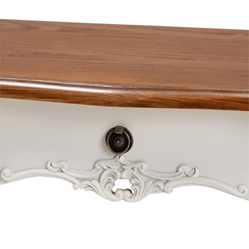 Baxton Studio Sophie White and Brown Finished 3-Drawer Small Wood Console Table