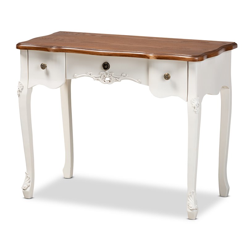 Baxton Studio Sophie White and Brown Finished 3-Drawer Small Wood Console Table