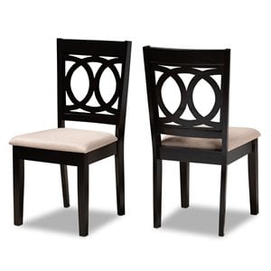 Set of 2 Baxton Studio Lenoir Sand Upholstered Espresso Wood Dining Chairs