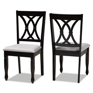 Set of 2 Baxton Studio Reneau Grey Upholstered Espresso Wood Dining Chairs