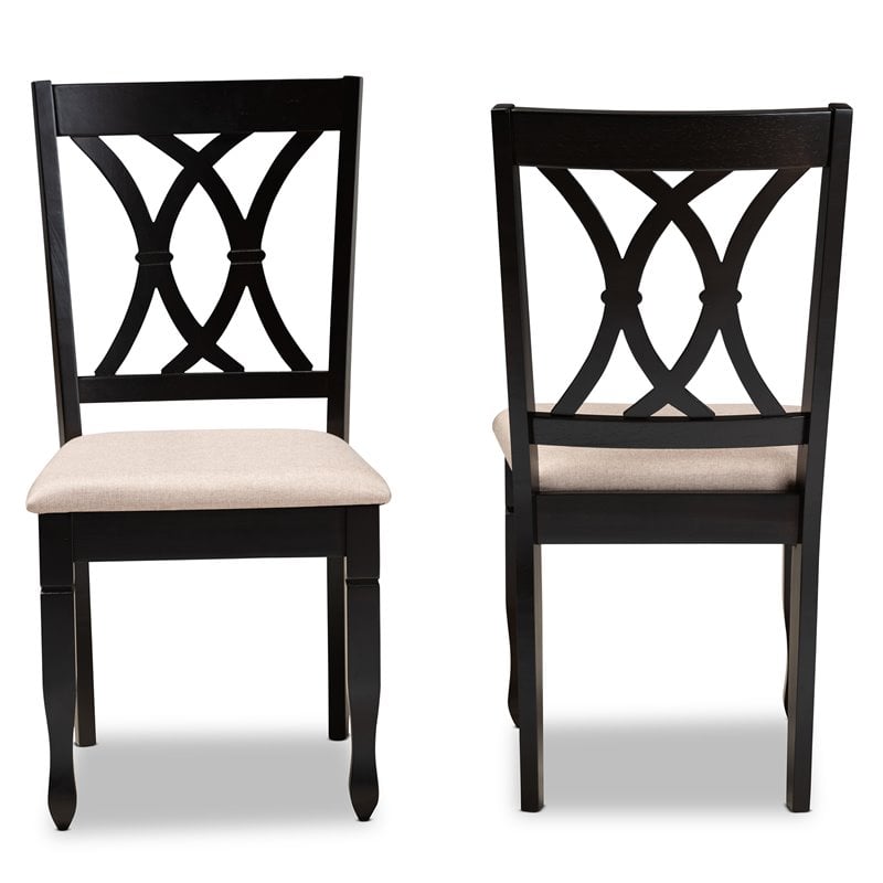 Set of 2 Baxton Studio Reneau Sand Upholstered Espresso Wood Dining Chairs