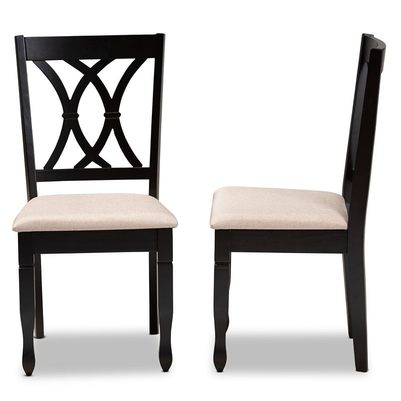 Set of 2 Baxton Studio Reneau Sand Upholstered Espresso Wood Dining Chairs