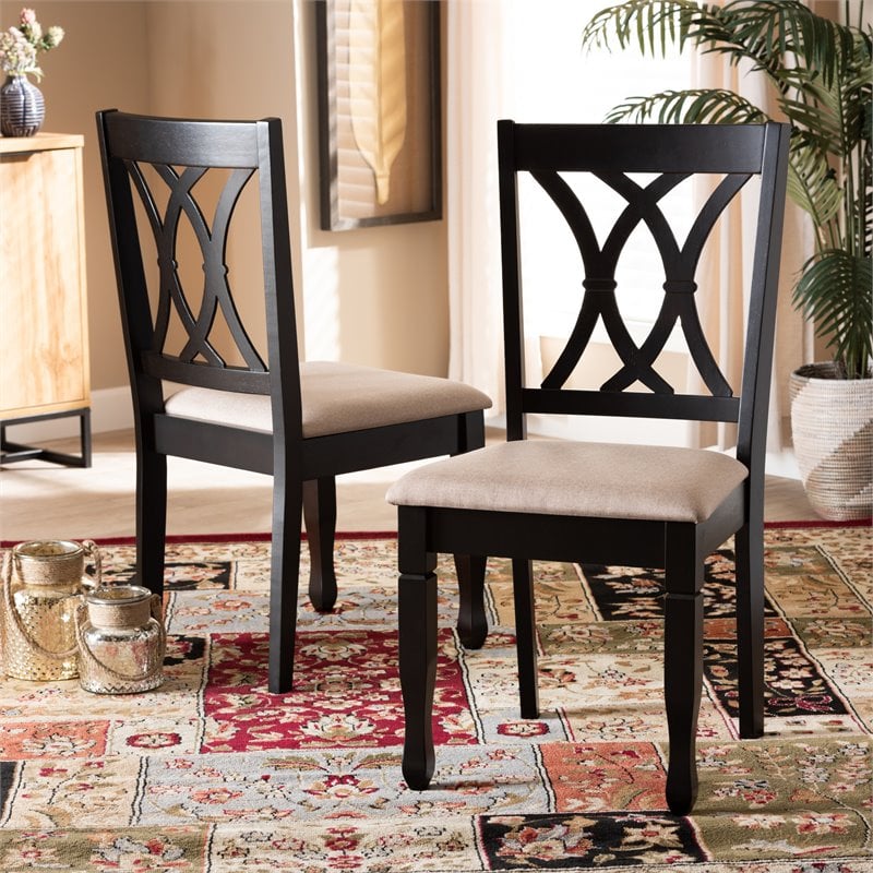 Set of 2 Baxton Studio Reneau Sand Upholstered Espresso Wood Dining Chairs