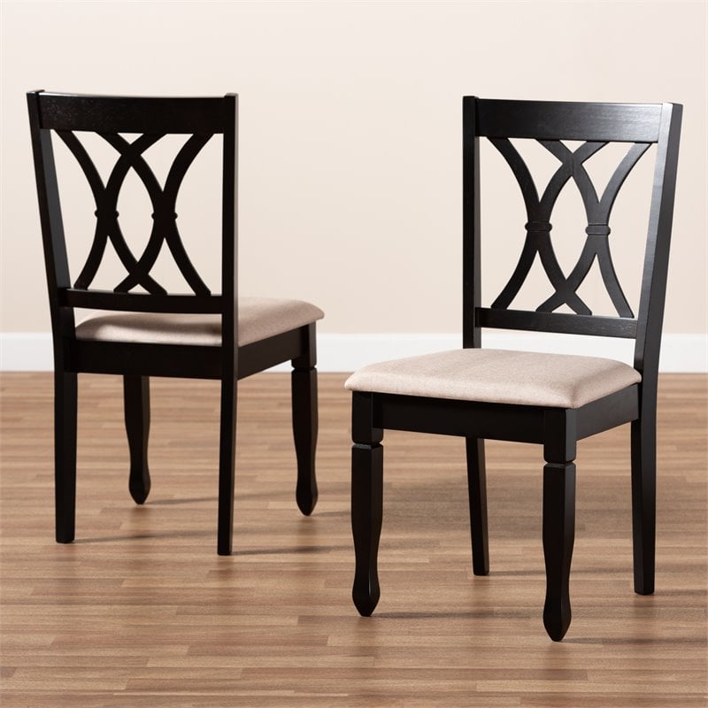 Set of 2 Baxton Studio Reneau Sand Upholstered Espresso Wood Dining Chairs