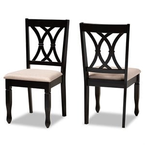 Set of 2 Baxton Studio Reneau Sand Upholstered Espresso Wood Dining Chairs