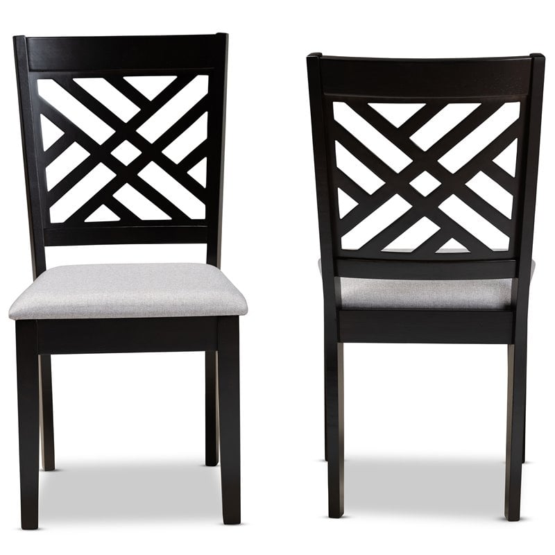 Set of 2 Baxton Studio Caron Grey Upholstered Espresso Wood Dining Chairs