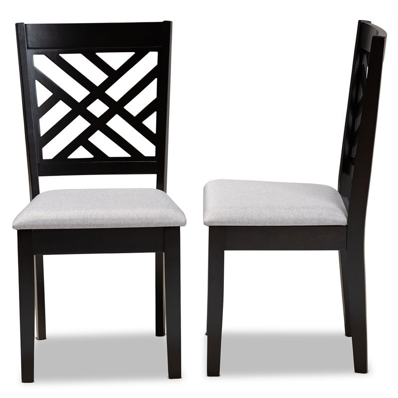 Set of 2 Baxton Studio Caron Grey Upholstered Espresso Wood Dining Chairs