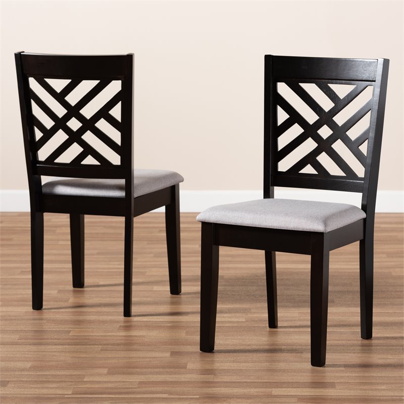 Set of 2 Baxton Studio Caron Grey Upholstered Espresso Wood Dining Chairs