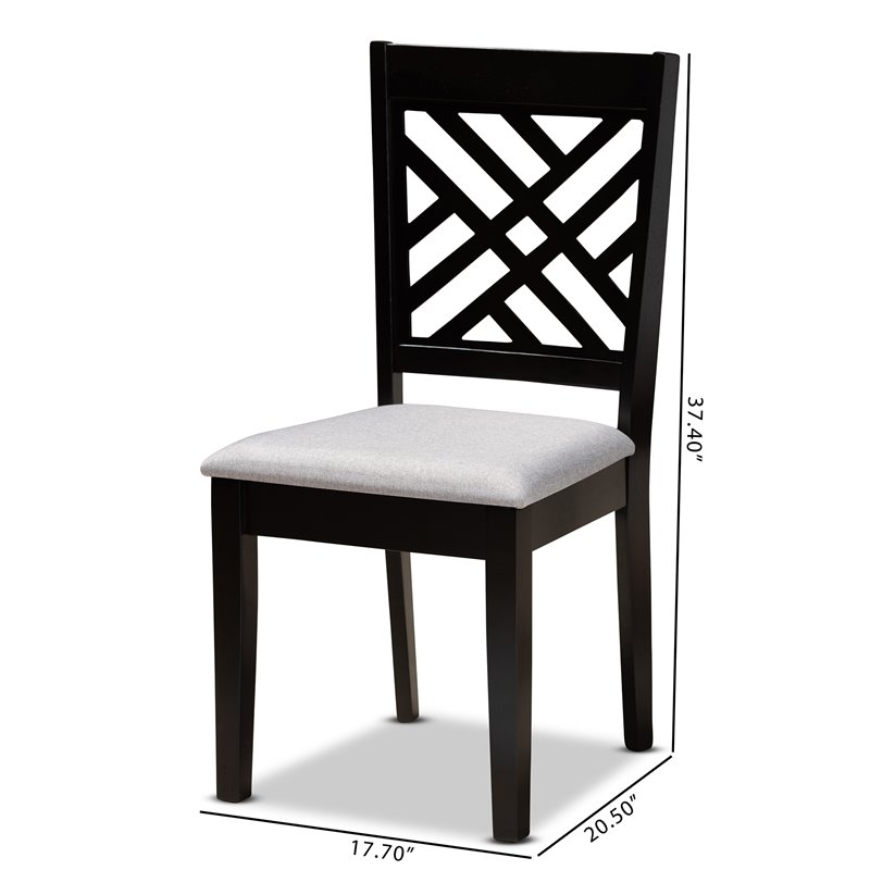 Set of 2 Baxton Studio Caron Grey Upholstered Espresso Wood Dining Chairs