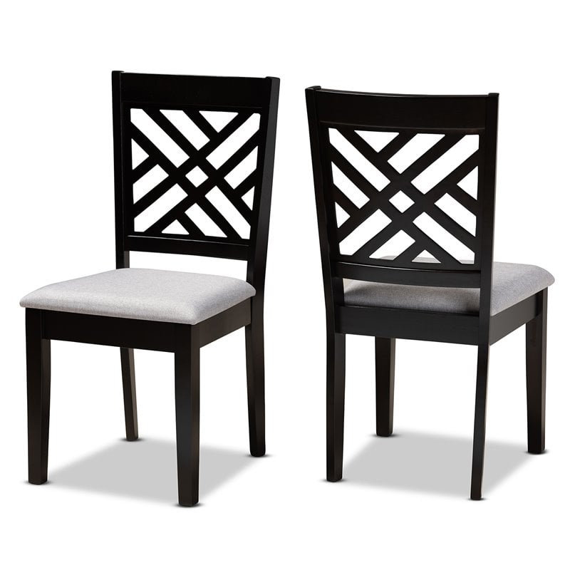 Set of 2 Baxton Studio Caron Grey Upholstered Espresso Wood Dining Chairs
