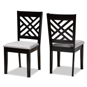 Set of 2 Baxton Studio Caron Grey Upholstered Espresso Wood Dining Chairs
