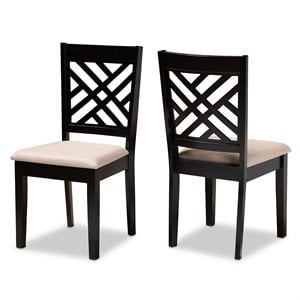 Set of 2 Baxton Studio Caron SandUpholstered Espresso Wood Dining Chairs