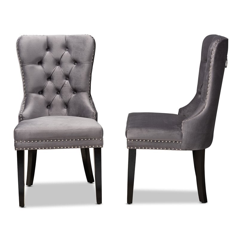 Set of 2 Baxton Studio Remy Grey Velvet Upholstered Espresso Wood Dining Chairs