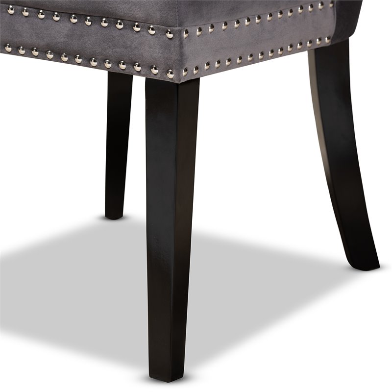 Set of 2 Baxton Studio Remy Grey Velvet Upholstered Espresso Wood Dining Chairs