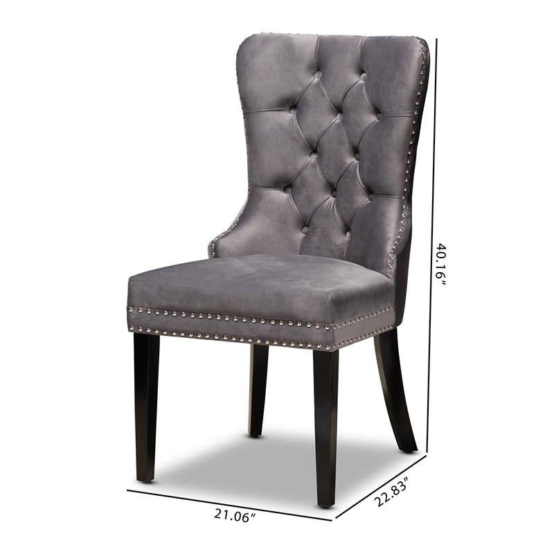 Set of 2 Baxton Studio Remy Grey Velvet Upholstered Espresso Wood Dining Chairs