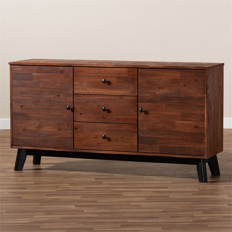 Baxton Studio Calla Brown and Black Oak 2-Door Wood Sideboard Buffet