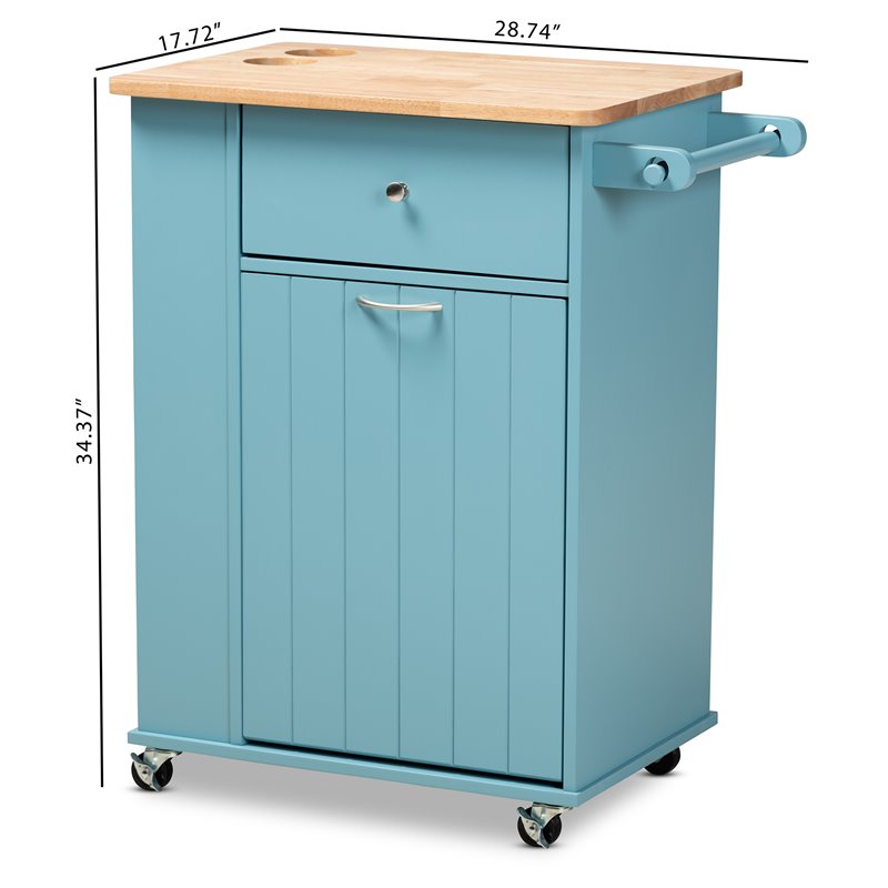 Baxton Studio Liona Sky Blue Finished Wood Kitchen Storage Cart