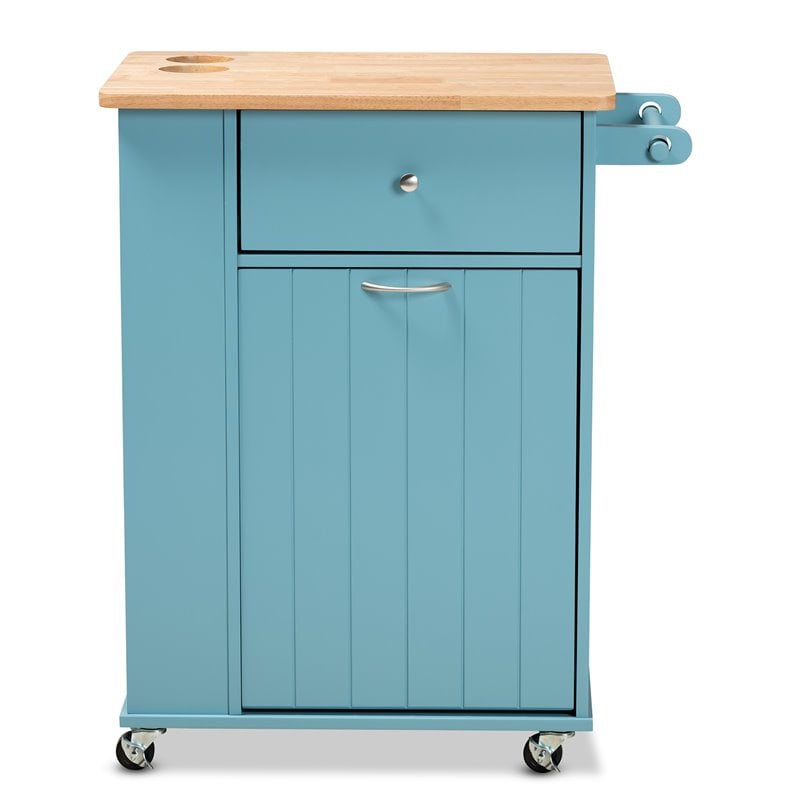 Baxton Studio Liona Sky Blue Finished Wood Kitchen Storage Cart
