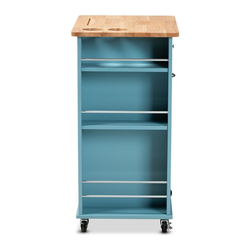 Baxton Studio Liona Sky Blue Finished Wood Kitchen Storage Cart
