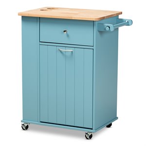 Baxton Studio Liona Sky Blue Finished Wood Kitchen Storage Cart