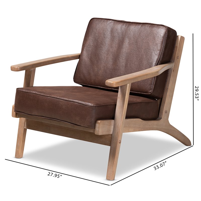Baxton Studio Sigrid Dark Brown Faux Leather Antique Oak Finished Wood Armchair