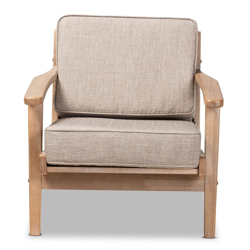 Baxton Studio Sigrid Light Grey Upholstered Antique Oak Finished Wood Armchair