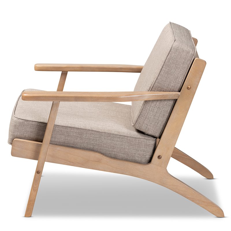 Baxton Studio Sigrid Light Grey Upholstered Antique Oak Finished Wood Armchair