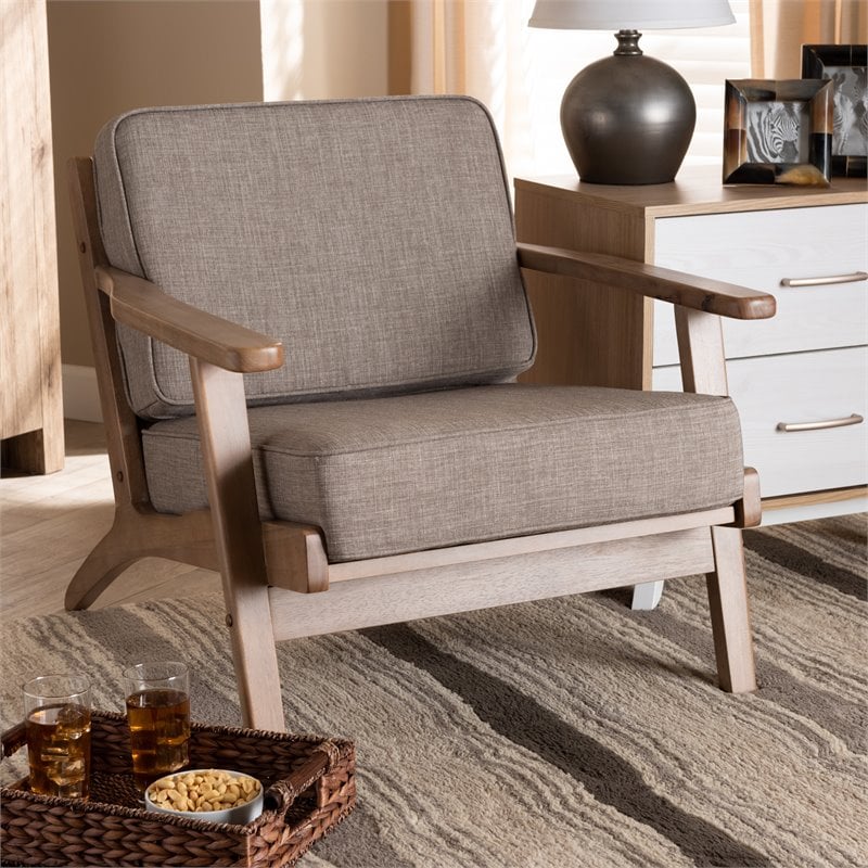 Baxton Studio Sigrid Light Grey Upholstered Antique Oak Finished Wood Armchair