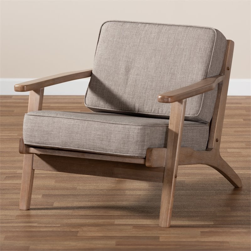 Baxton Studio Sigrid Light Grey Upholstered Antique Oak Finished Wood Armchair