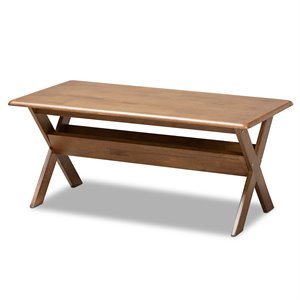 baxton studio sarai walnut brown finished rectangular wood coffee table