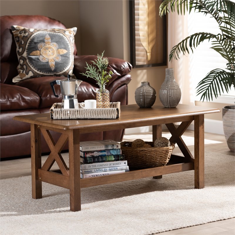 Baxton Studio Reese Walnut Brown Finished Rectangular Wood Coffee Table