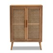 Baxton Studio Mid-Century Brown Oak Finished Wood and Rattan Storage Cabinet