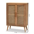 Baxton Studio Mid-Century Brown Oak Finished Wood and Rattan Storage Cabinet